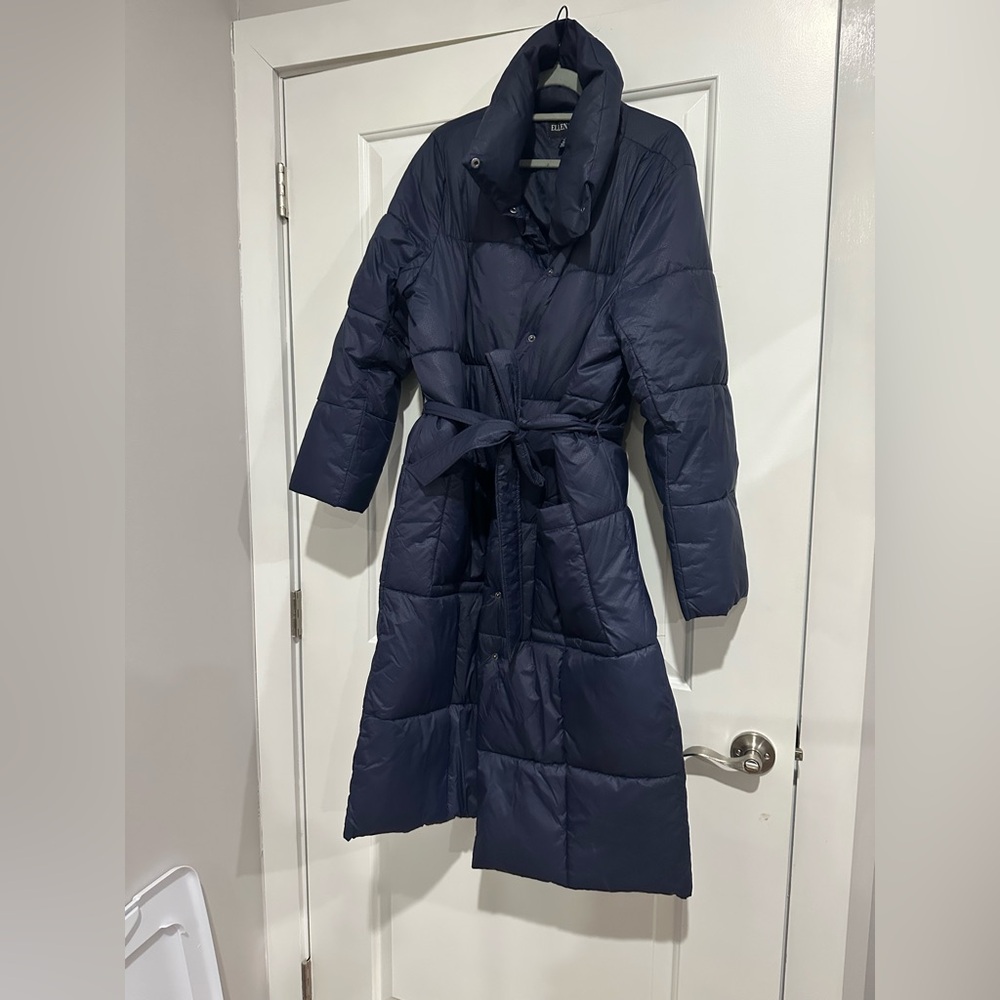Ellen Tracy Belted Pillow Coat, XL Navy Blue